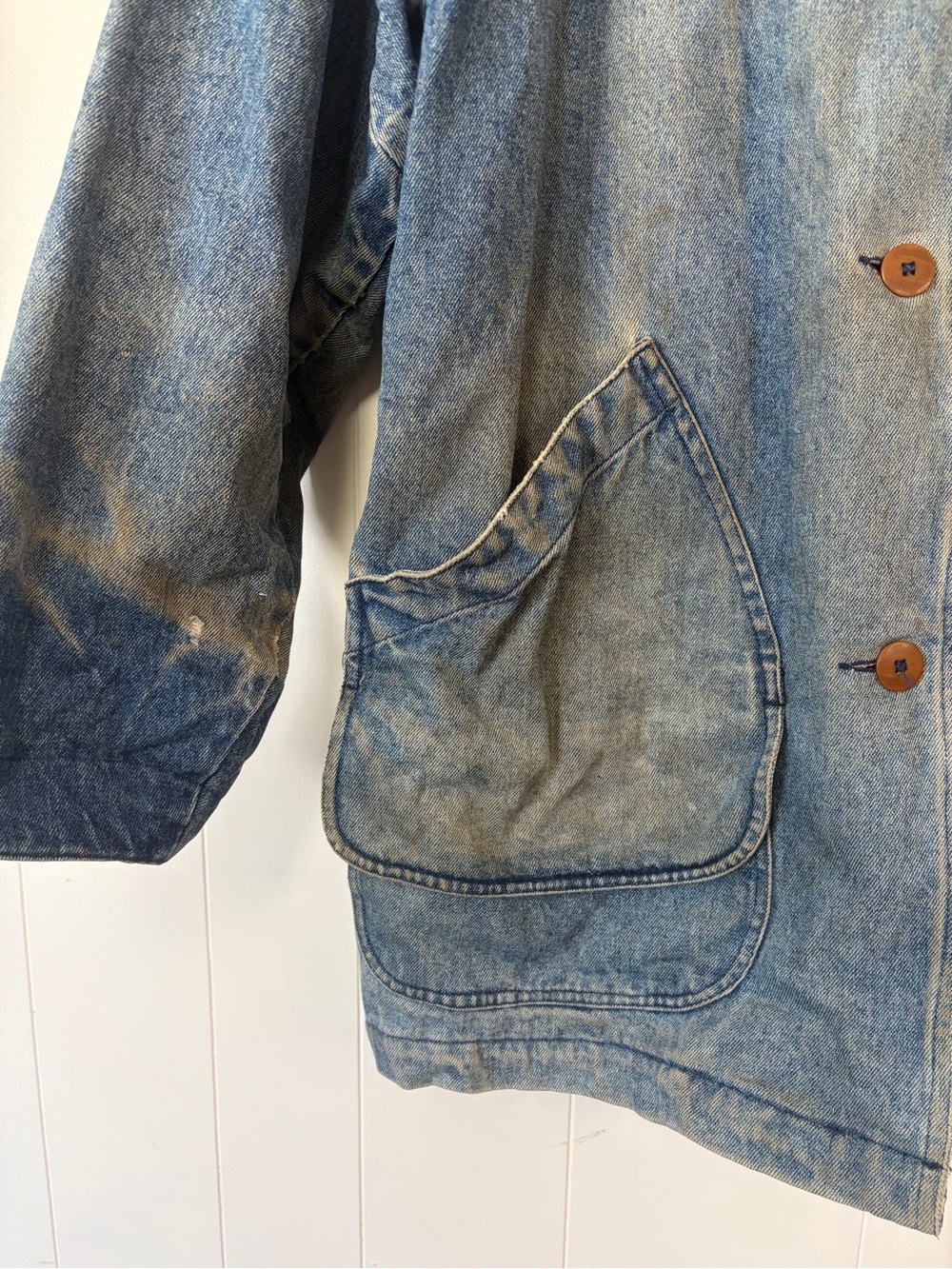 Vintage Denim Jean Chore Jacket Utility Coat Womens Large Blue Plaid fall grunge - Picture 7 of 16